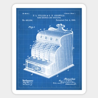 Cash Register Patent - Entrepreneur Office Décor Art - Blueprint Sticker